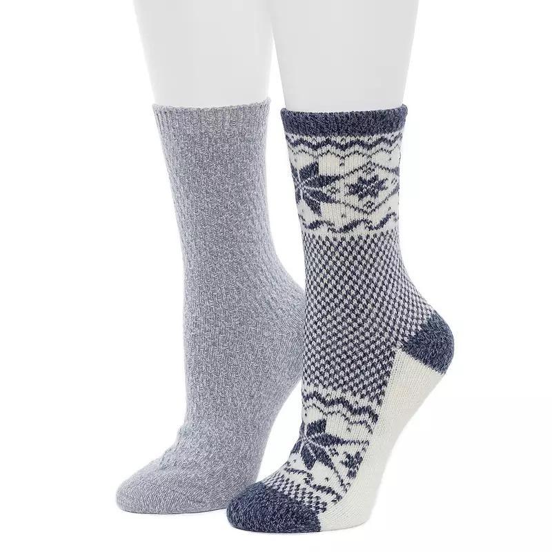 Women's Cuddl Duds® 2-Pack Plushfill Scandi Snowflake Block Crew Socks, Size: 9-11, Black Product Image