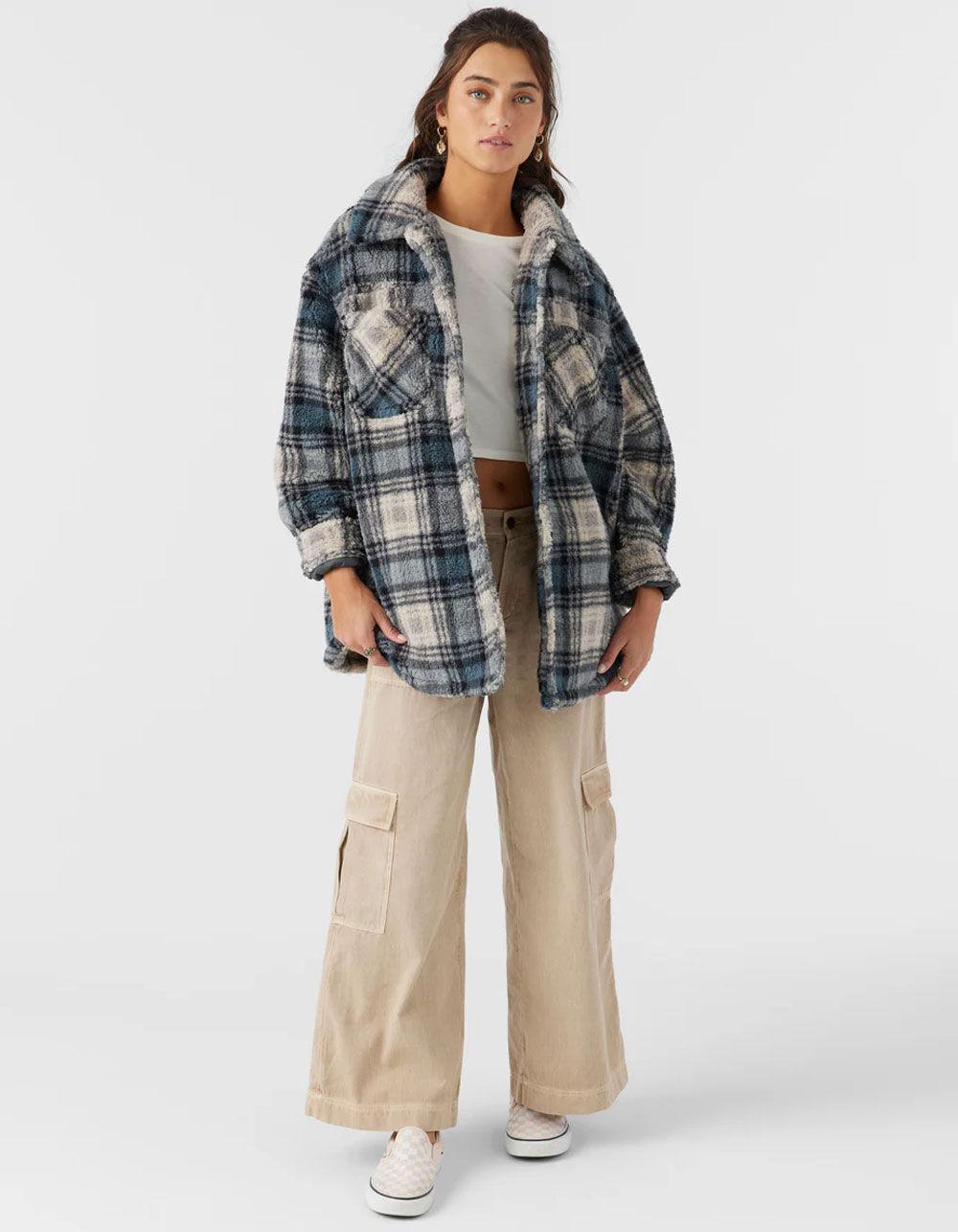 O'NEILL Heath Plaid Womens Oversized Fleece Jacket - BLUE COMBO Product Image