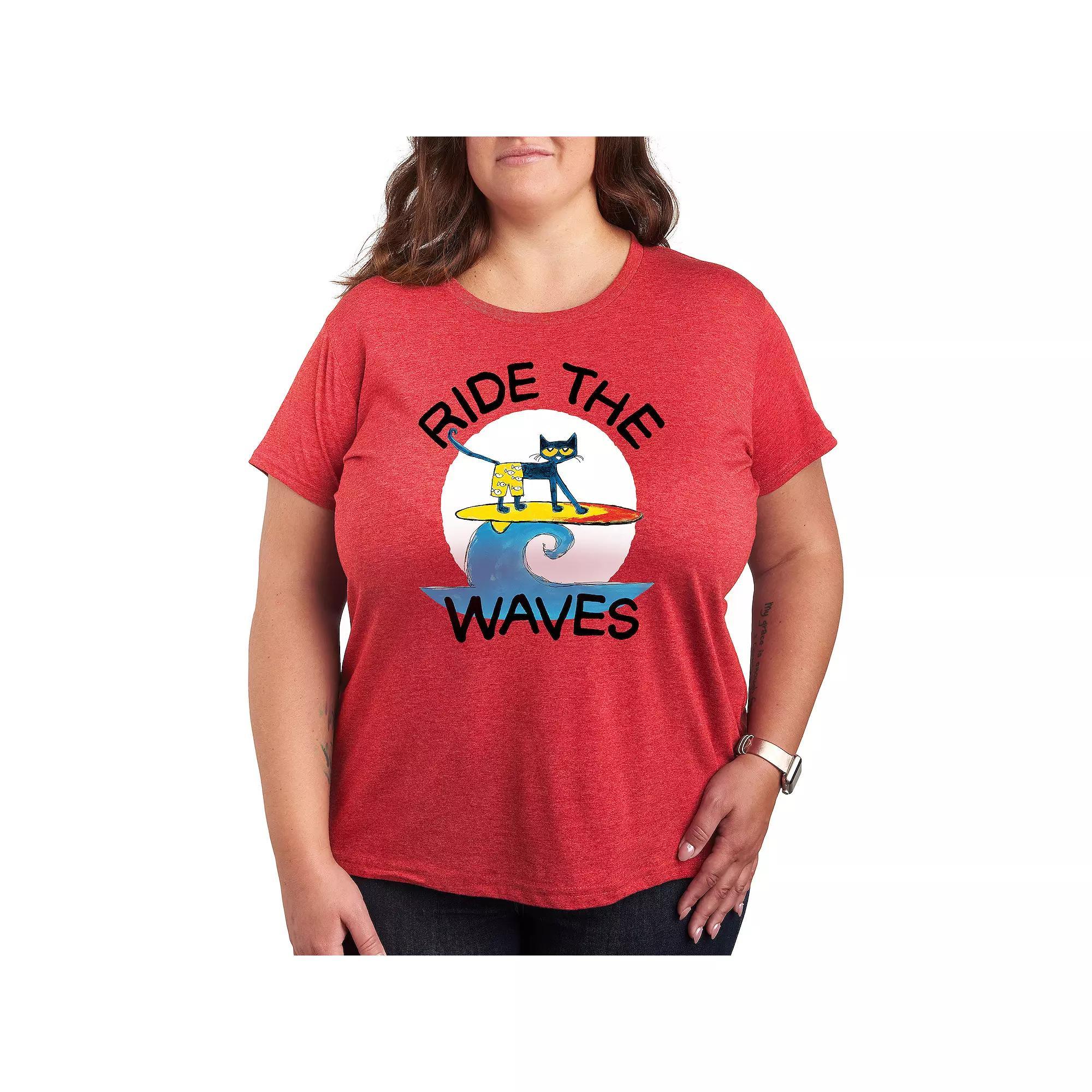 Plus Pete the Cat Ride The Waves Graphic Tee, Womens Grey Gray Product Image