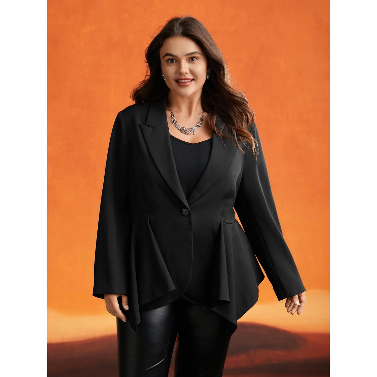 Plus Size Asymmetrical Hemline Design Gothic Jacket Women Black Button Side seam pocket Everyday Jackets BloomChic 12/L Product Image