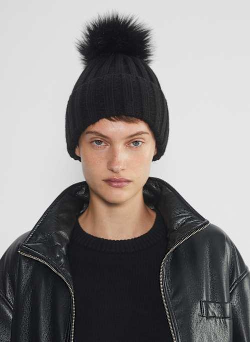 real faux fur pom cuffed beanie Product Image