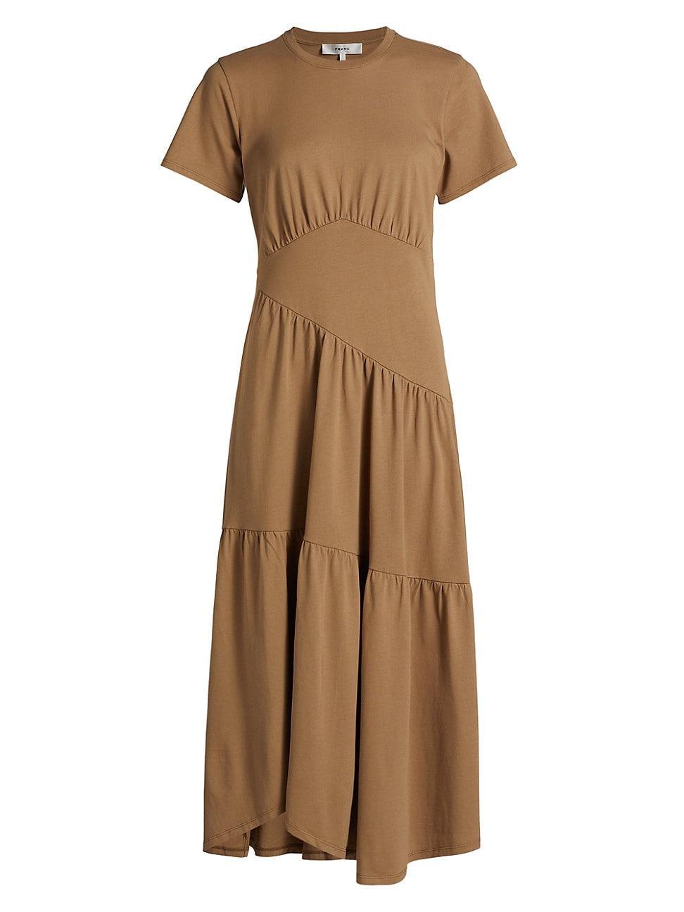 Womens Gathered Seam Cotton Midi-Dress Product Image