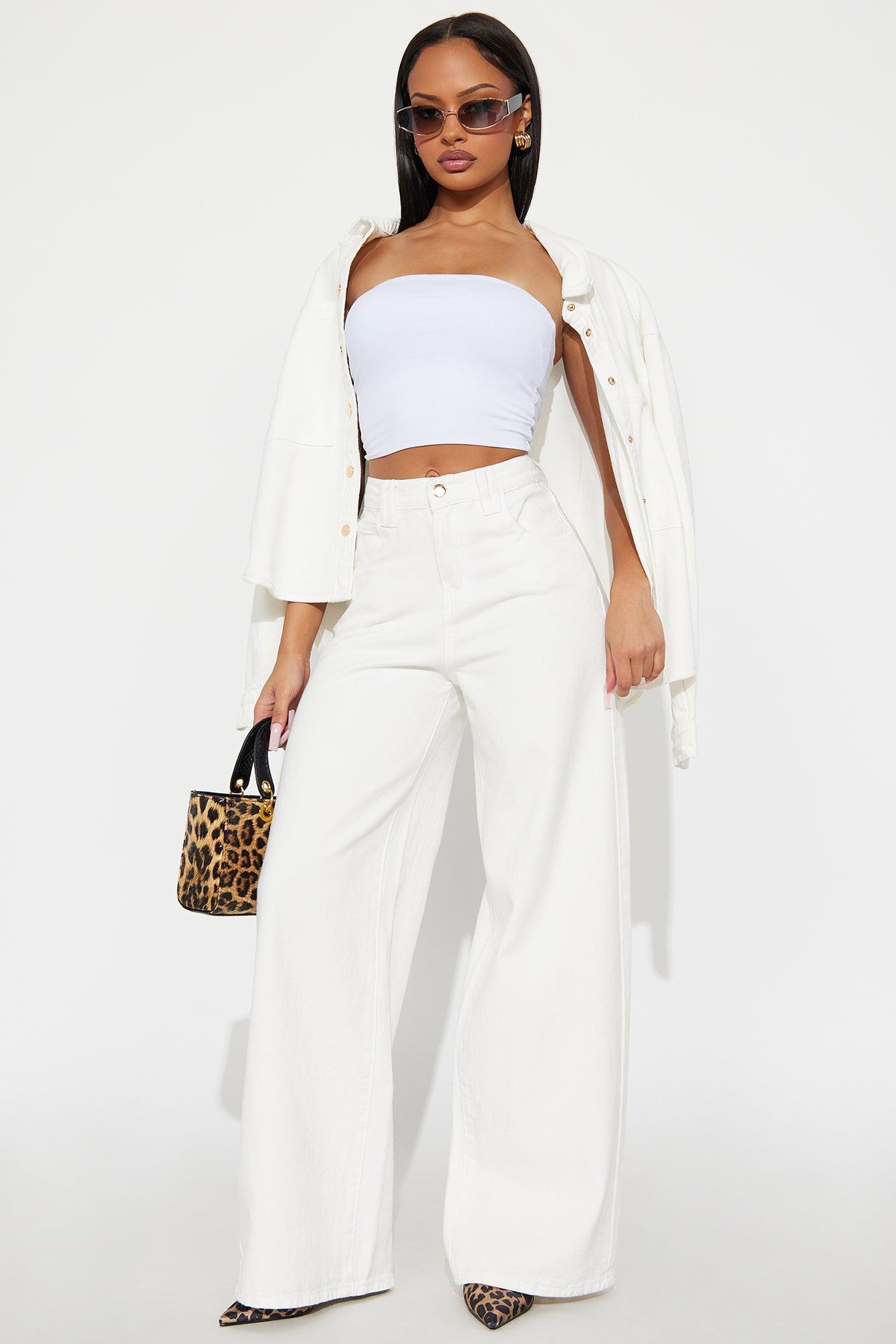 Très Jolie Denim Shacket - White Product Image