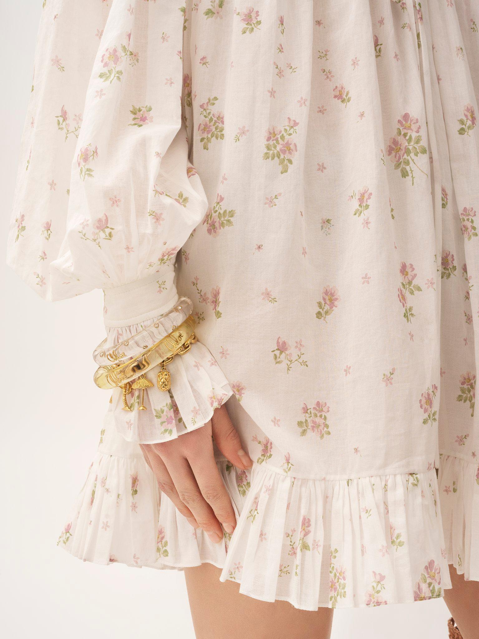Gathered long-sleeve mini dress in cotton voile Product Image