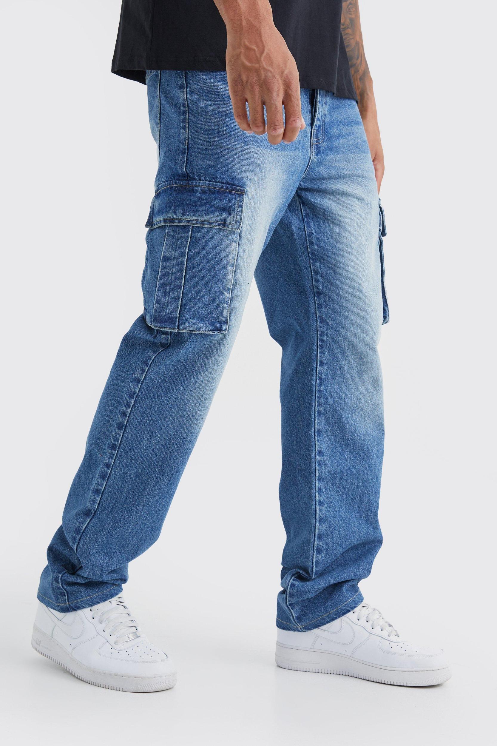Tall Relaxed Rigid Cargo Jeans | boohooMAN USA Product Image