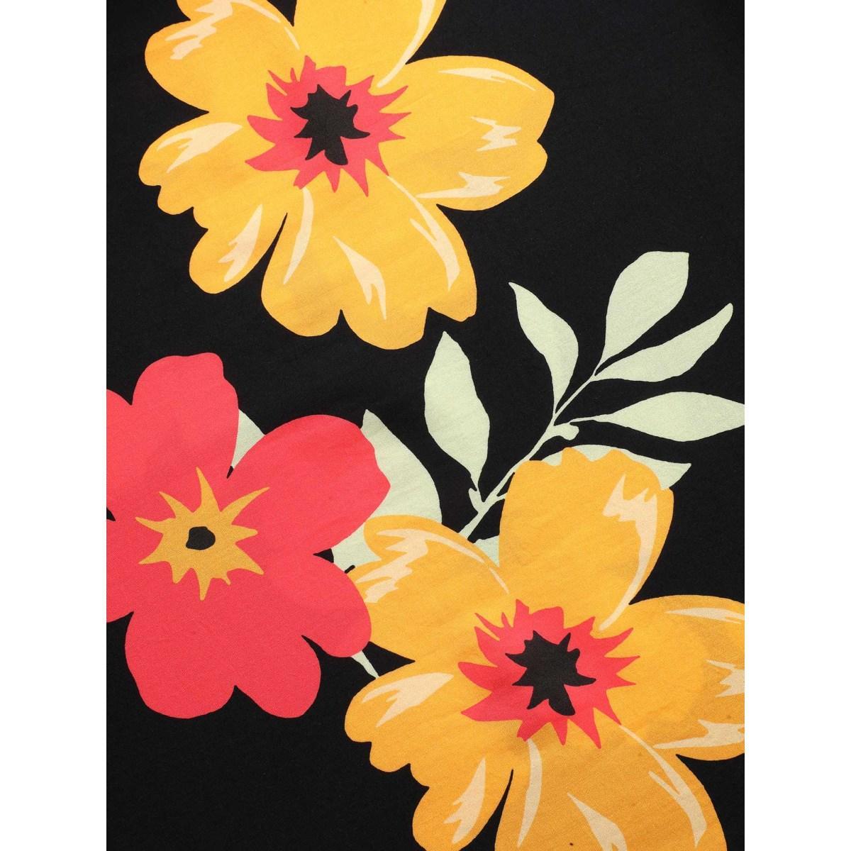 Plus Size Rayon Sunkissed Florals Belted Pockets Midi Dress Black Women Heart neckline Short sleeve Curvy BloomChic 18-20/2X Product Image