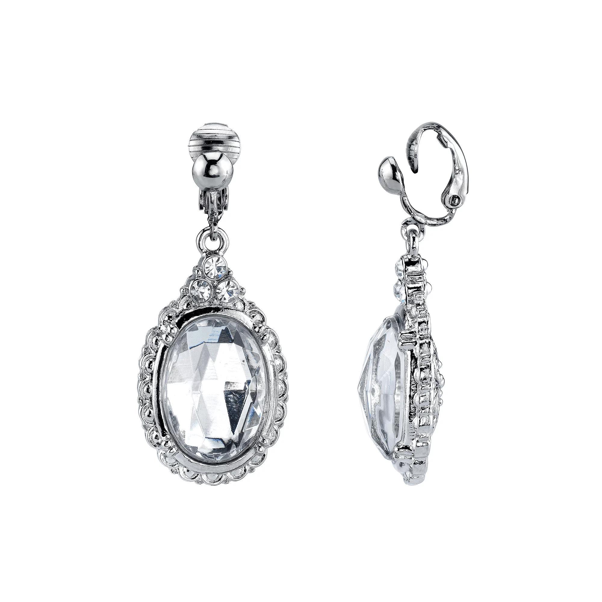 1928 Silver-Tone Crystal Oval Drop Earrings, Women's, Multi Product Image