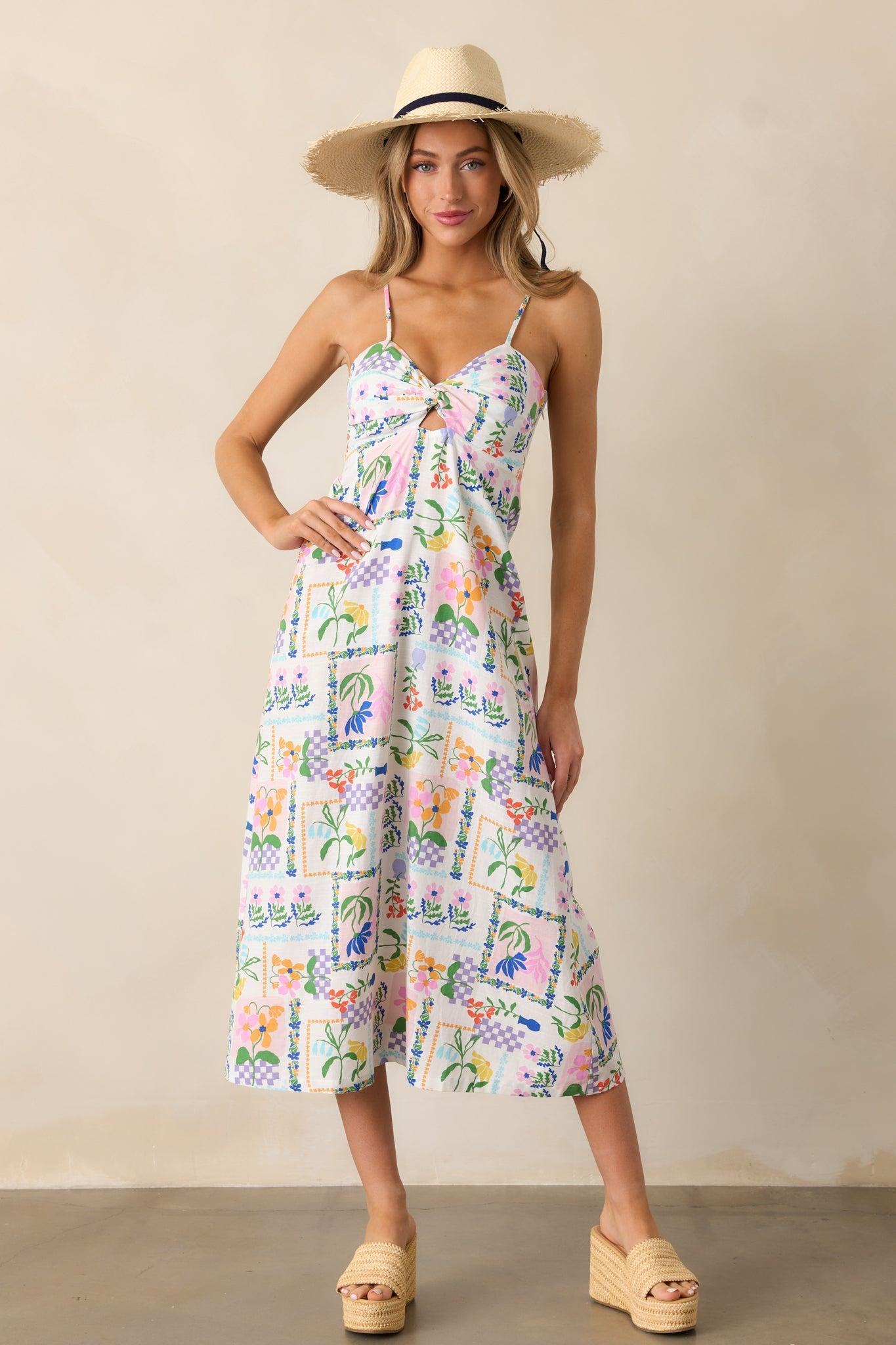 MINKPINK Nikita Twist Ivory Picnic Midi Dress Product Image