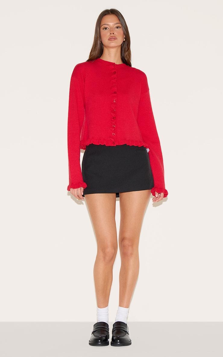 Red Knit Ruffle Detail Cardigan Product Image