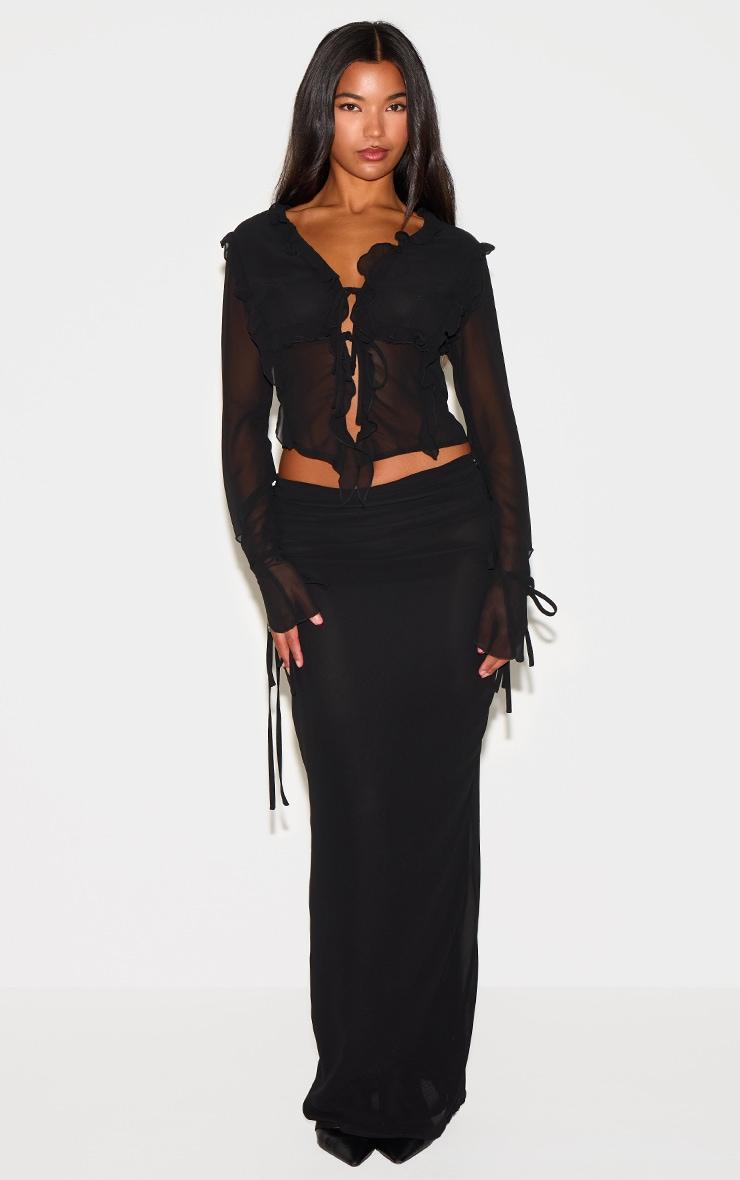 Black Chiffon Ruffle Tie Front Blouse Product Image