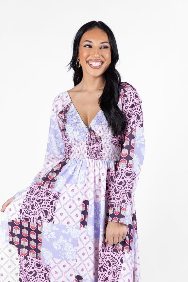 Falling Petals Purple Patchwork Printed Maxi Dress FINAL SALE Product Image