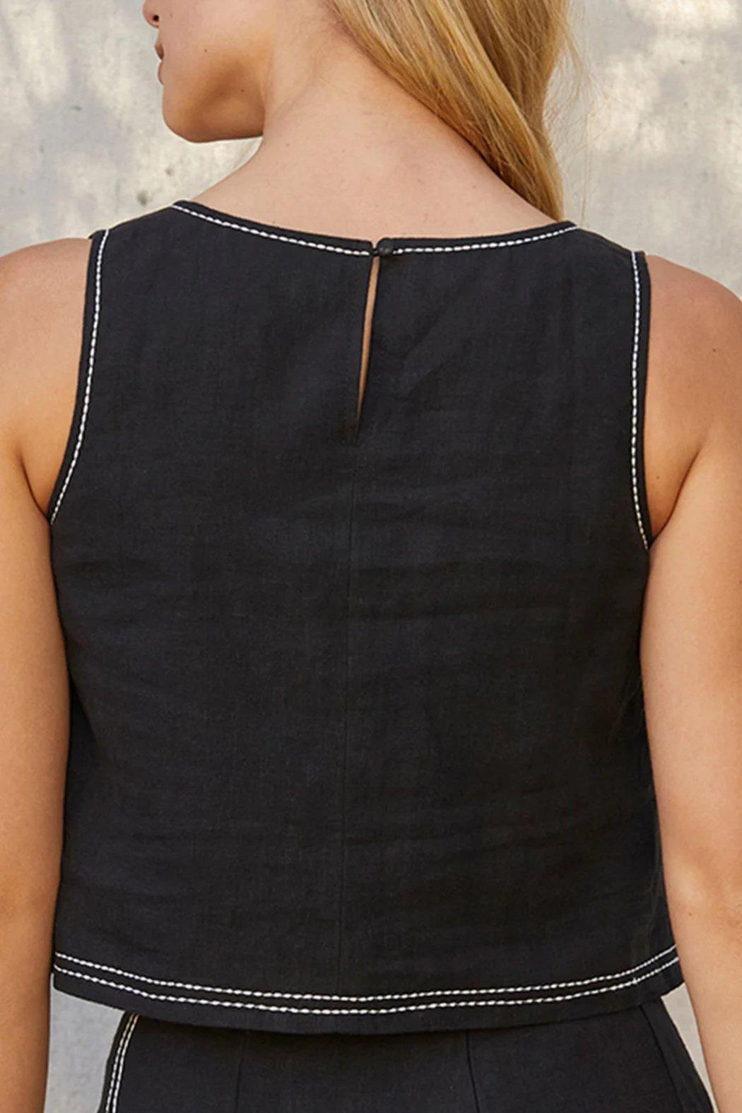 Taby Contrast Stitch Linen Top Product Image