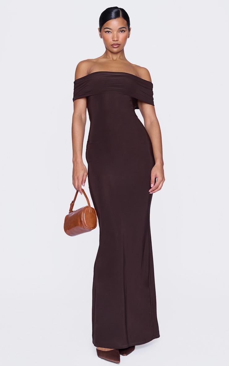 Chocolate Open Back Bardot Maxi Dress Product Image