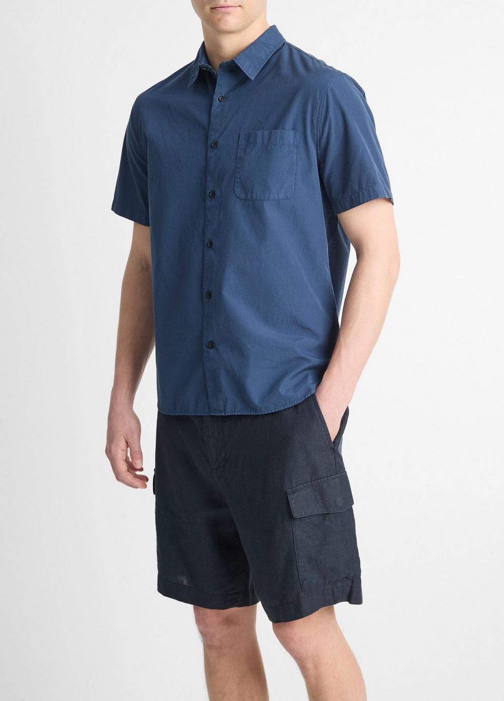 Mens Garment Dye Cotton Poplin Button-Front Shirt, Washed Optic White, Size L Vince Product Image
