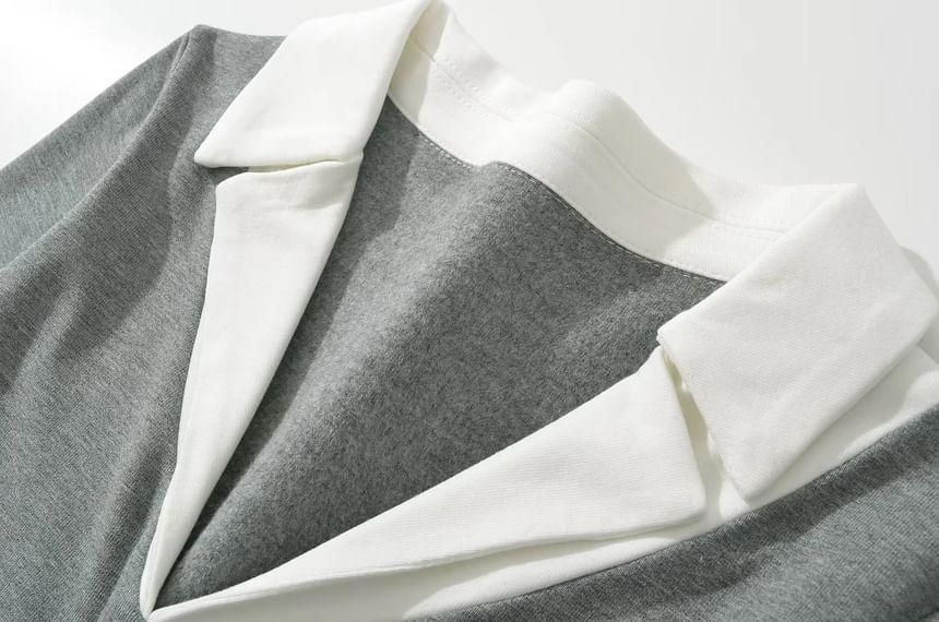 Mock Two-Piece Long-Sleeve Two Tone Collared Top Product Image