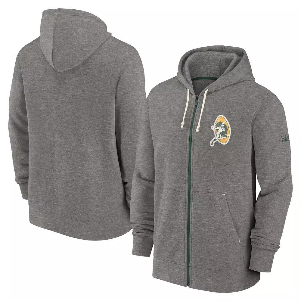 Men's Nike Heather Charcoal Green Bay Packers Historic Lifestyle Full-Zip Hoodie, Size: 2XL Product Image