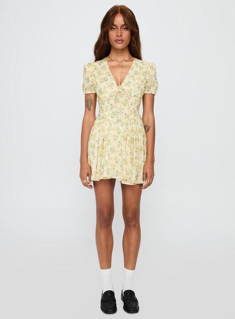 Ethelyn Mini Dress Yellow Floral Product Image