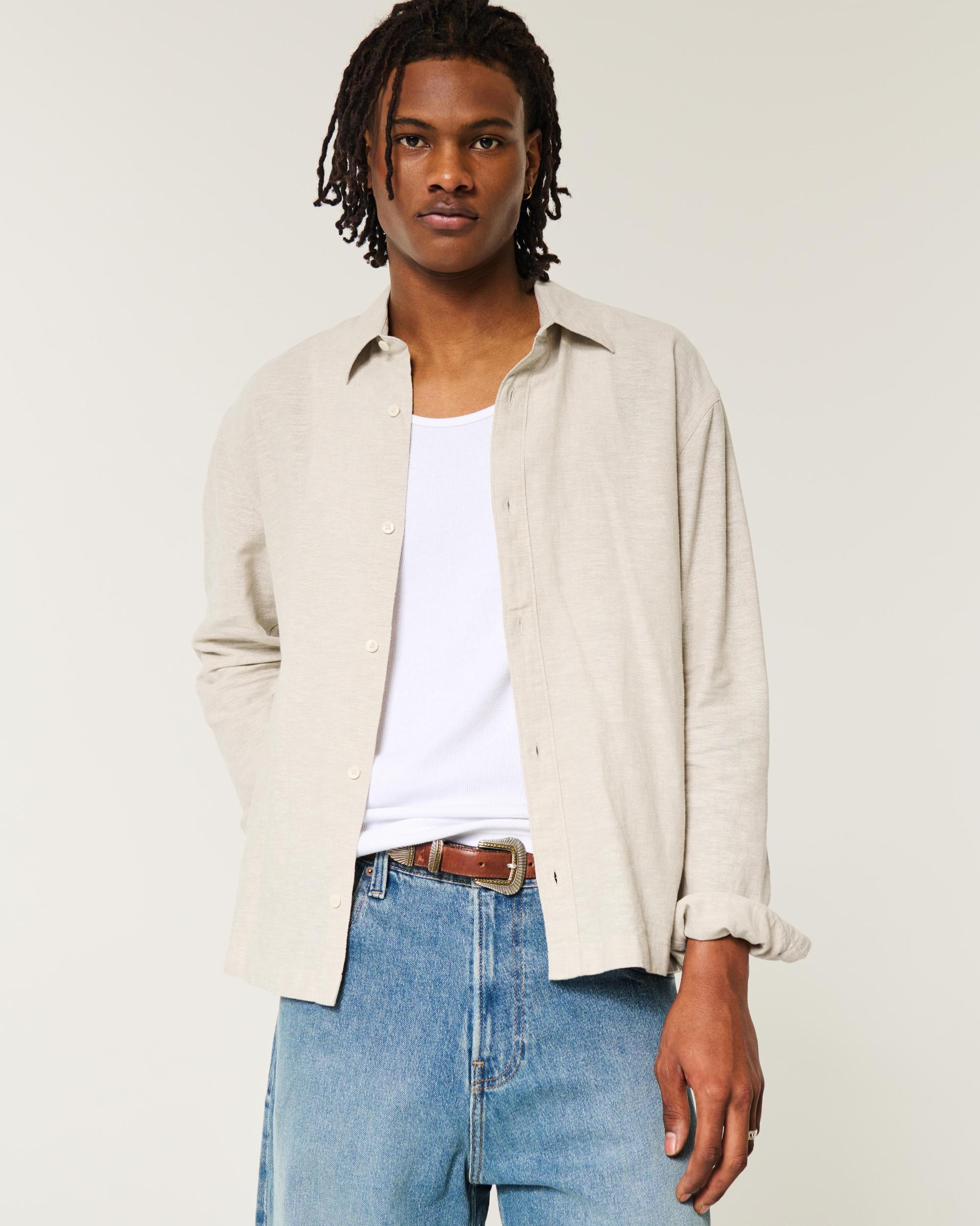 Linen-Blend Button-Through Shirt Product Image