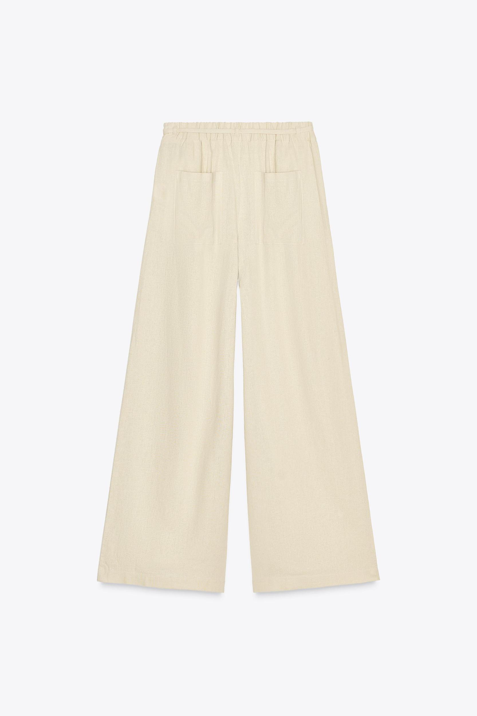 WIDE LEG LINEN BLEND PANTS Product Image