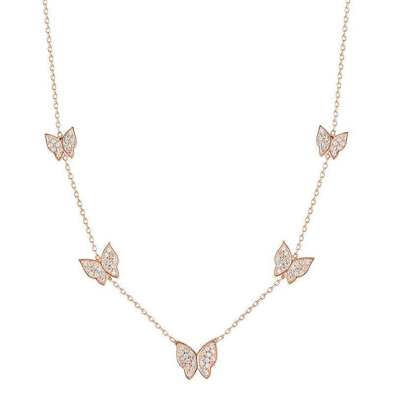 Sunkissed Sterling Cubic Zirconia Butterfly Charm Necklace, Women's, Rose Gold Tone Product Image