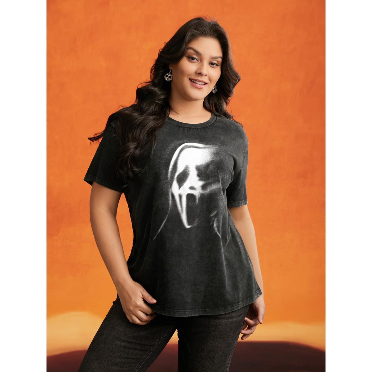 Plus Size Ghostly Aura Crew Neck T-shirt Acidwashblack Women Casual Non Halloween Round Neck Everyday T-shirts BloomChic 14-16/1X Product Image