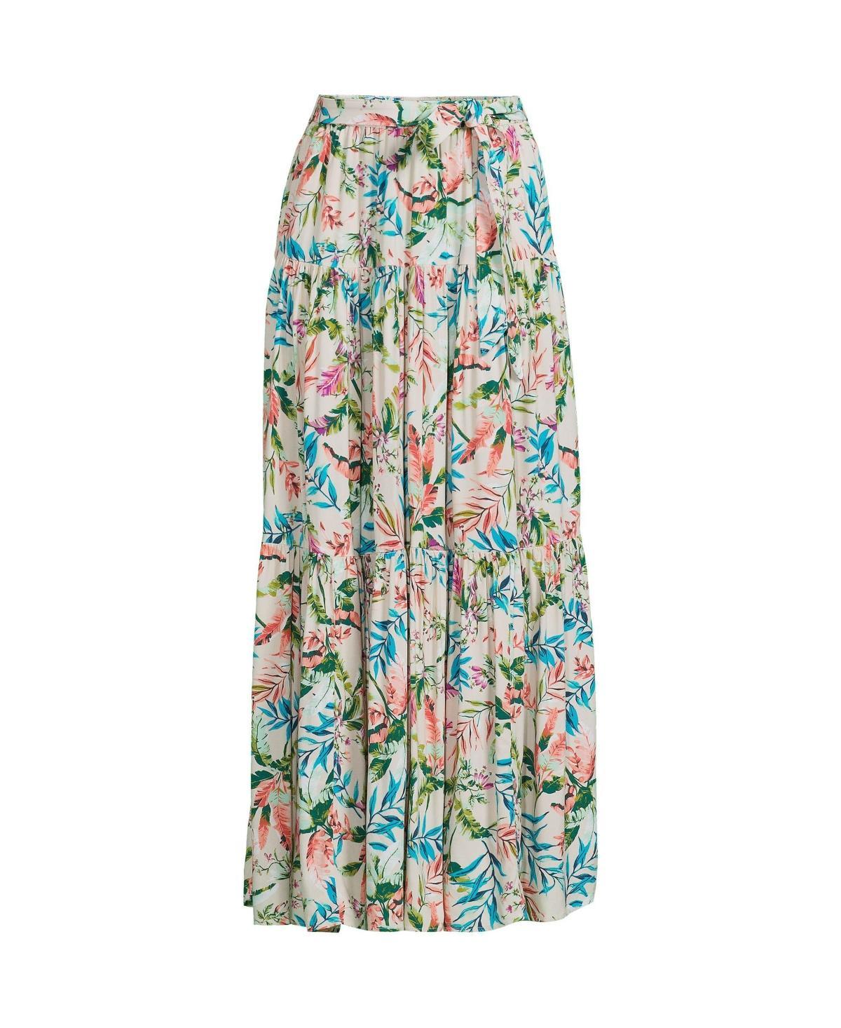 Women's Lands' End Printed Flowy Tiered Maxi Skirt, Size: Large, Alabaster Team Palm Product Image
