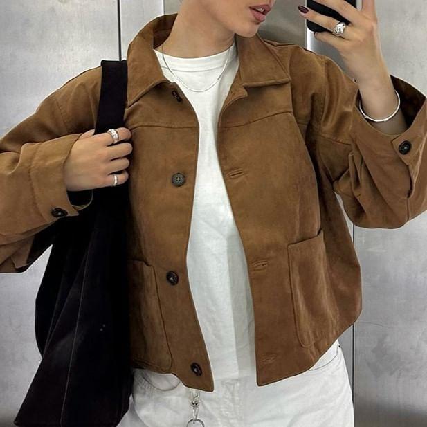 Faux Suede Button-Up Jacket Product Image