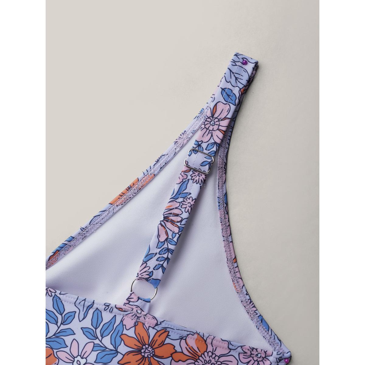 Plus Size Floral Print Tiered Ties Adjustable Swim Top Women's Swimwear Multicolor Beach Tie knot High stretch Bodycon V-neck Curve Swim Tops BloomChic 14-16/1X Product Image