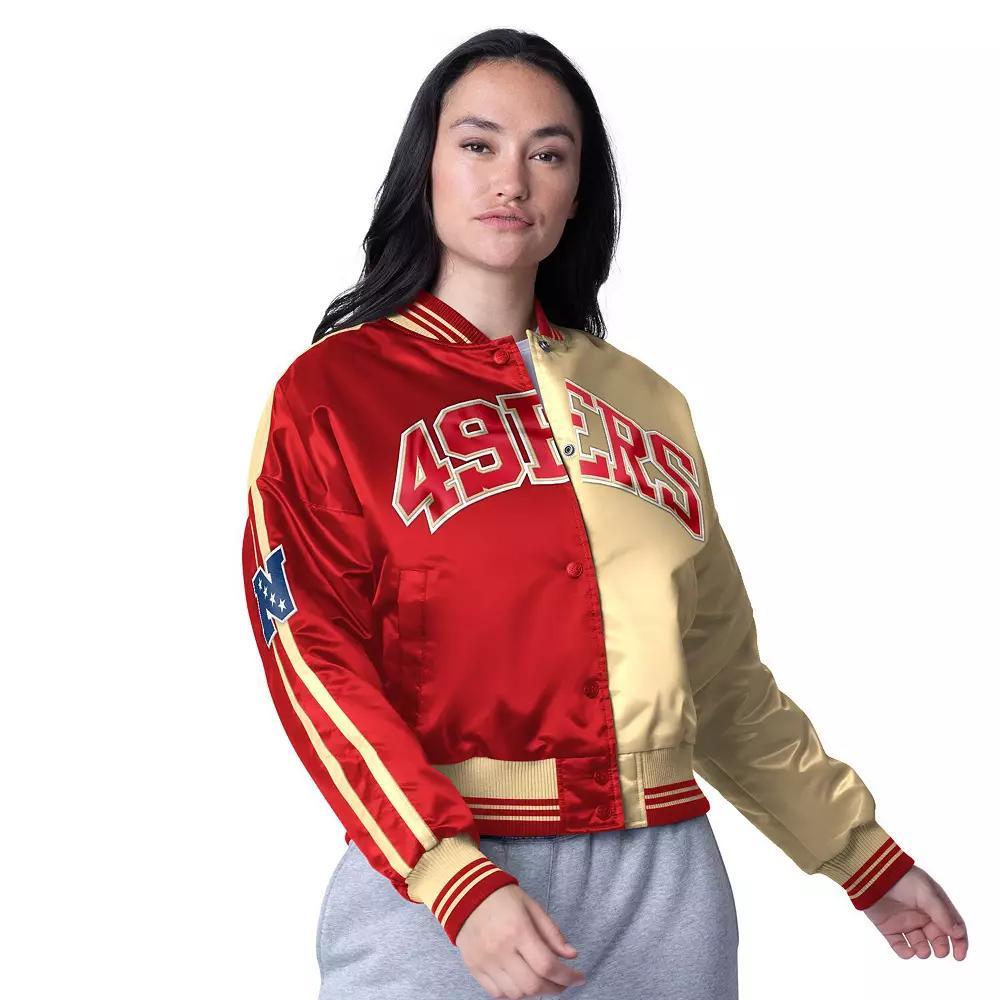 Women's Starter  Powder Blue/Gold Los Angeles Chargers Zone Blitz Cropped Full-Snap Satin Jacket, Size: Large, Light Product Image