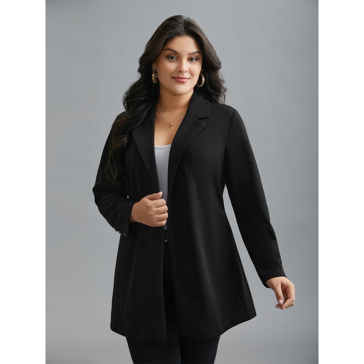 Plus Size Lapel Collar Belted Button Detail Jacket Women Black Belted Bodycon Side seam pocket Belt Everyday Jackets BloomChic 18-20/2X Product Image