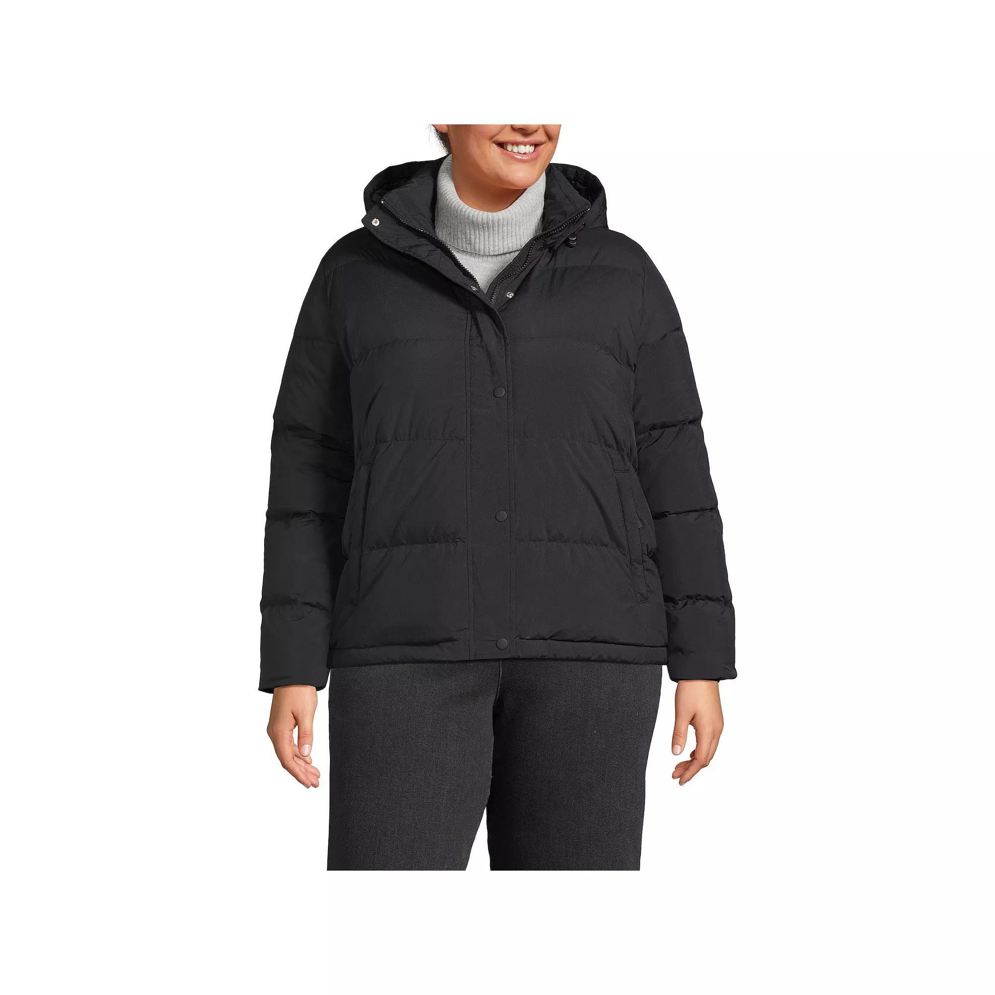 Plus Size Lands End Down Puffer Jacket with Removable Hood, Womens Evening Blue Product Image