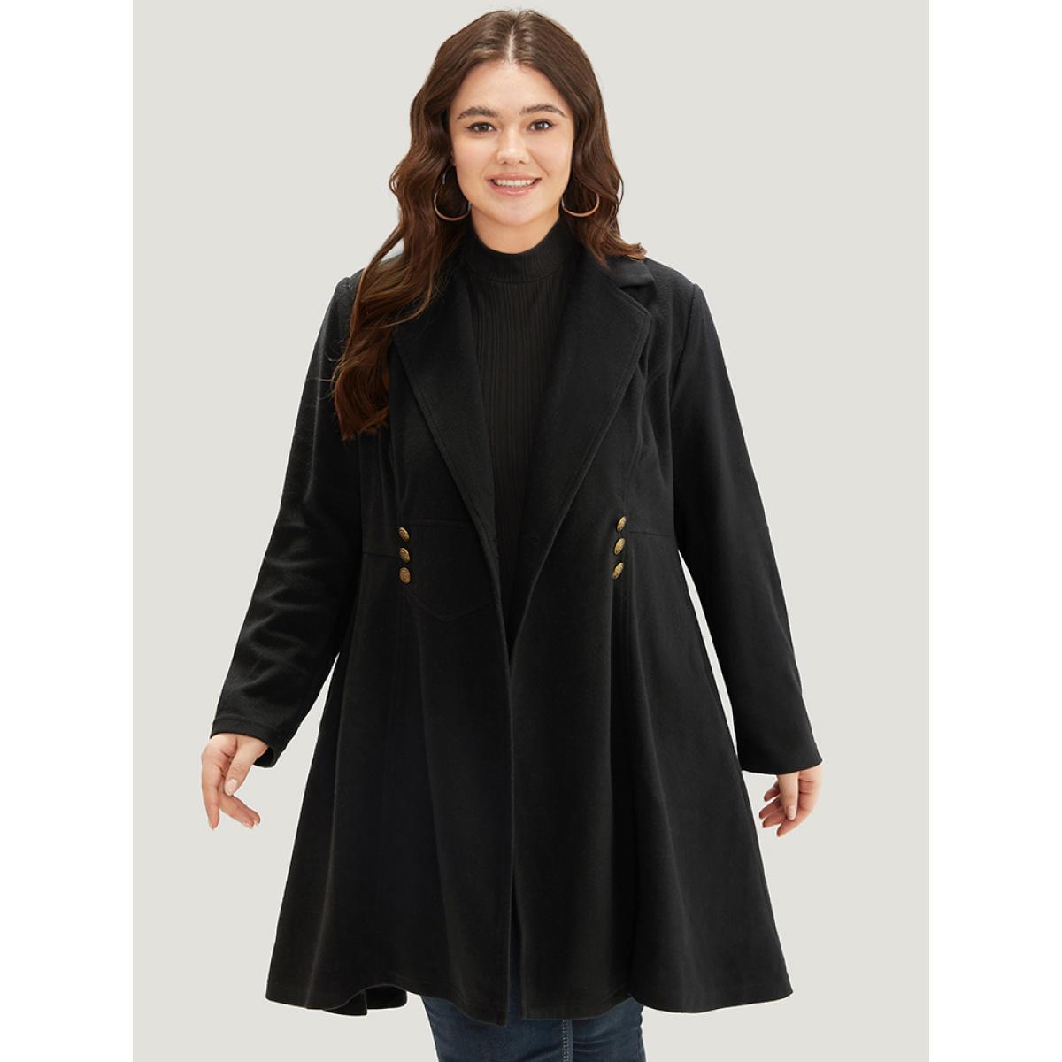 Plus Size Solid Lapel Collar Double Breasted Coat Women Black Office Plain Ladies Work Winter Coats BloomChic 14-16/1X Product Image