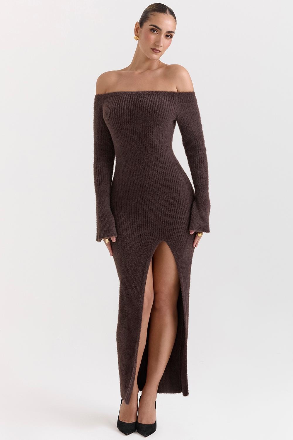 Lucena  espresso knit off shoulder dress Product Image