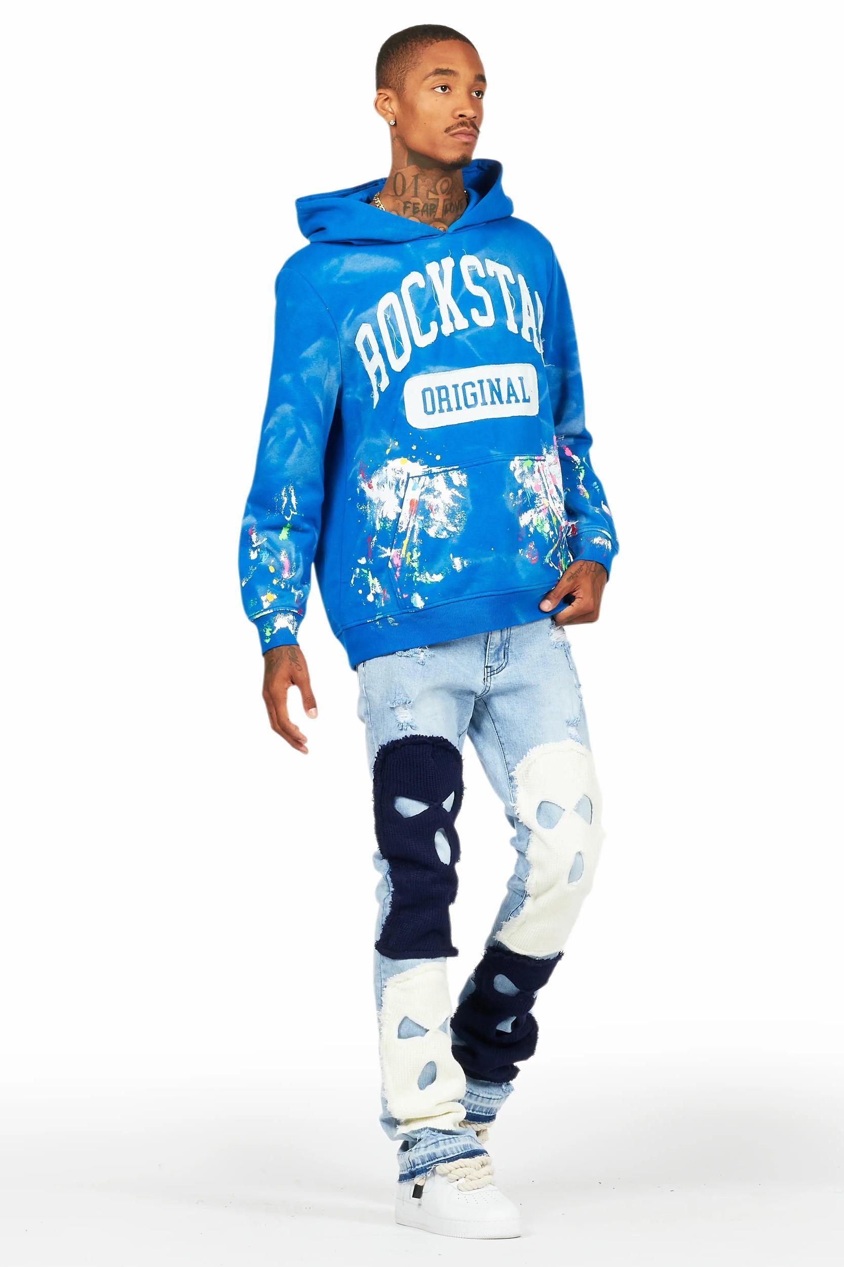 Destry Blue Patchwork Stacked Flare Jean Male Product Image