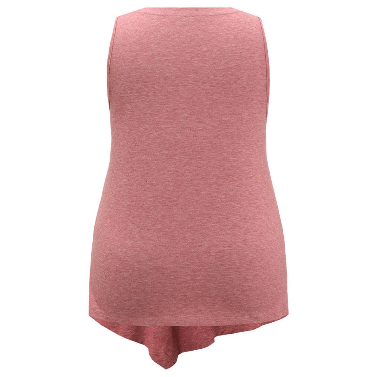 Plus Size Plain Asymmetrical Hem Button Detail Tank Top Women Russet Casual Button Round Neck Dailywear Tank Tops Camis BloomChic 10/M Product Image