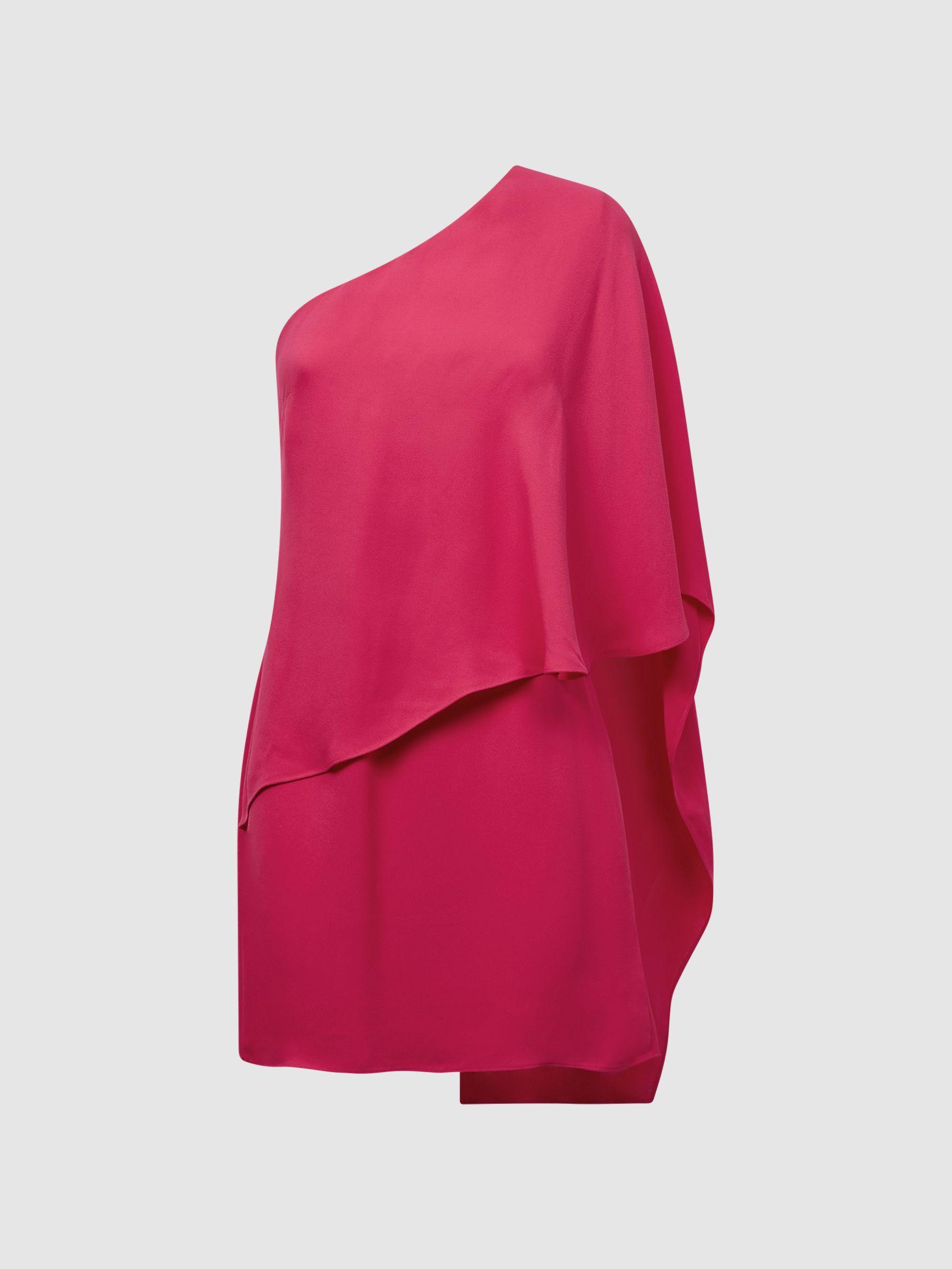 One Shoulder Cape Mini Dress in Bright Pink Product Image