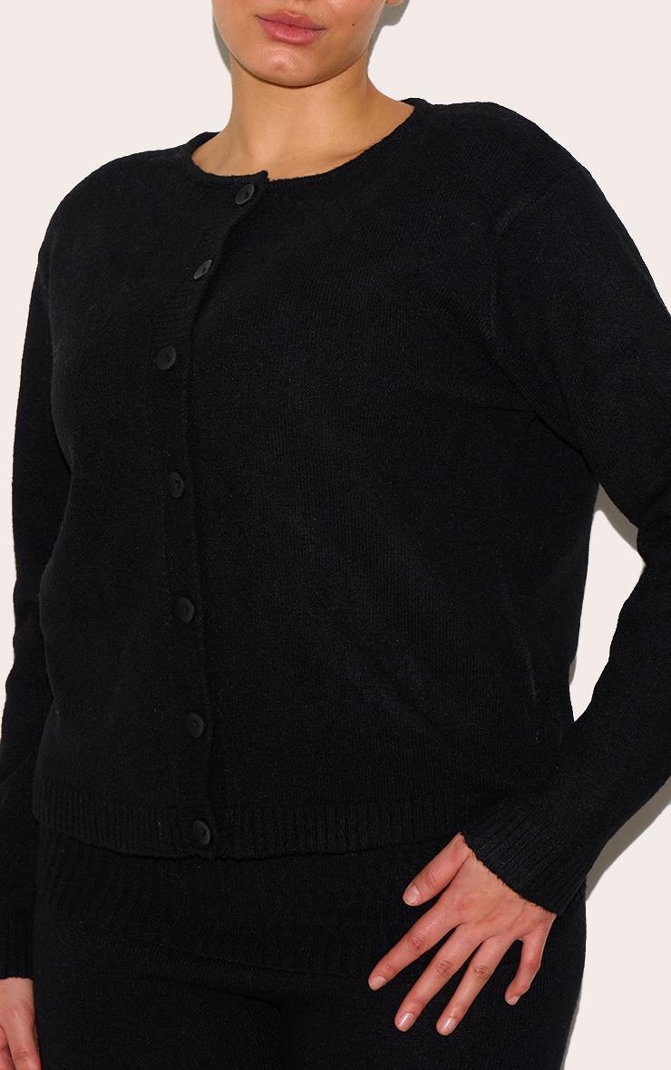 Plus Black Melange Soft Knit Basic Button Up Cardigan Product Image