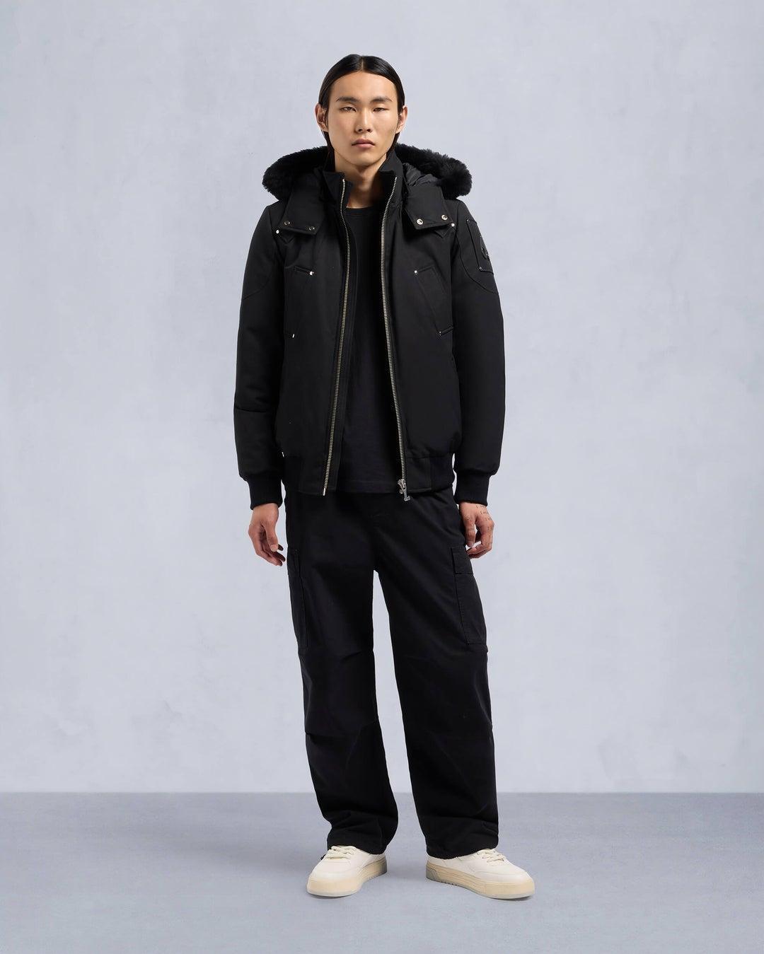 Moose knuckles Mens Original Ballistic Bomber in Black with Black Shearling Product Image