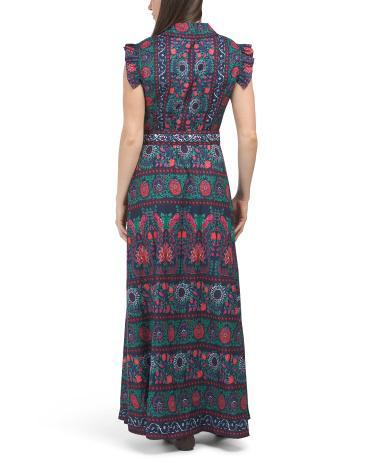 Ruffle Sleeve Maxi Shirt Dress With Belt for Women | Polyester/Spandex Product Image