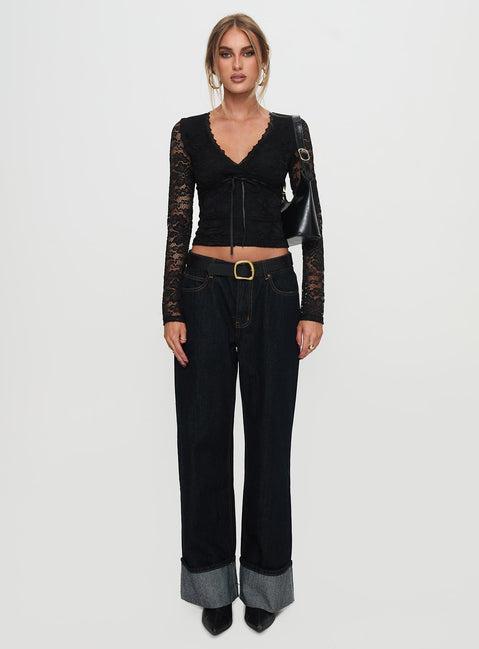 Temptation Incoming Long Sleeve Lace Top Black Product Image
