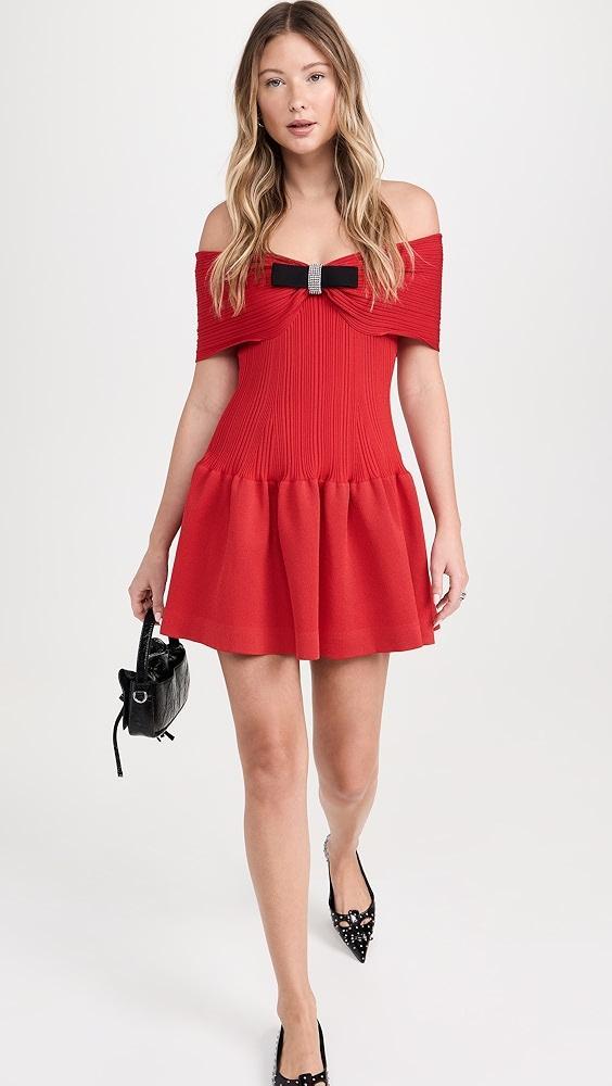 Self Portrait Red Knit Bow Mini Dress | Shopbop Product Image