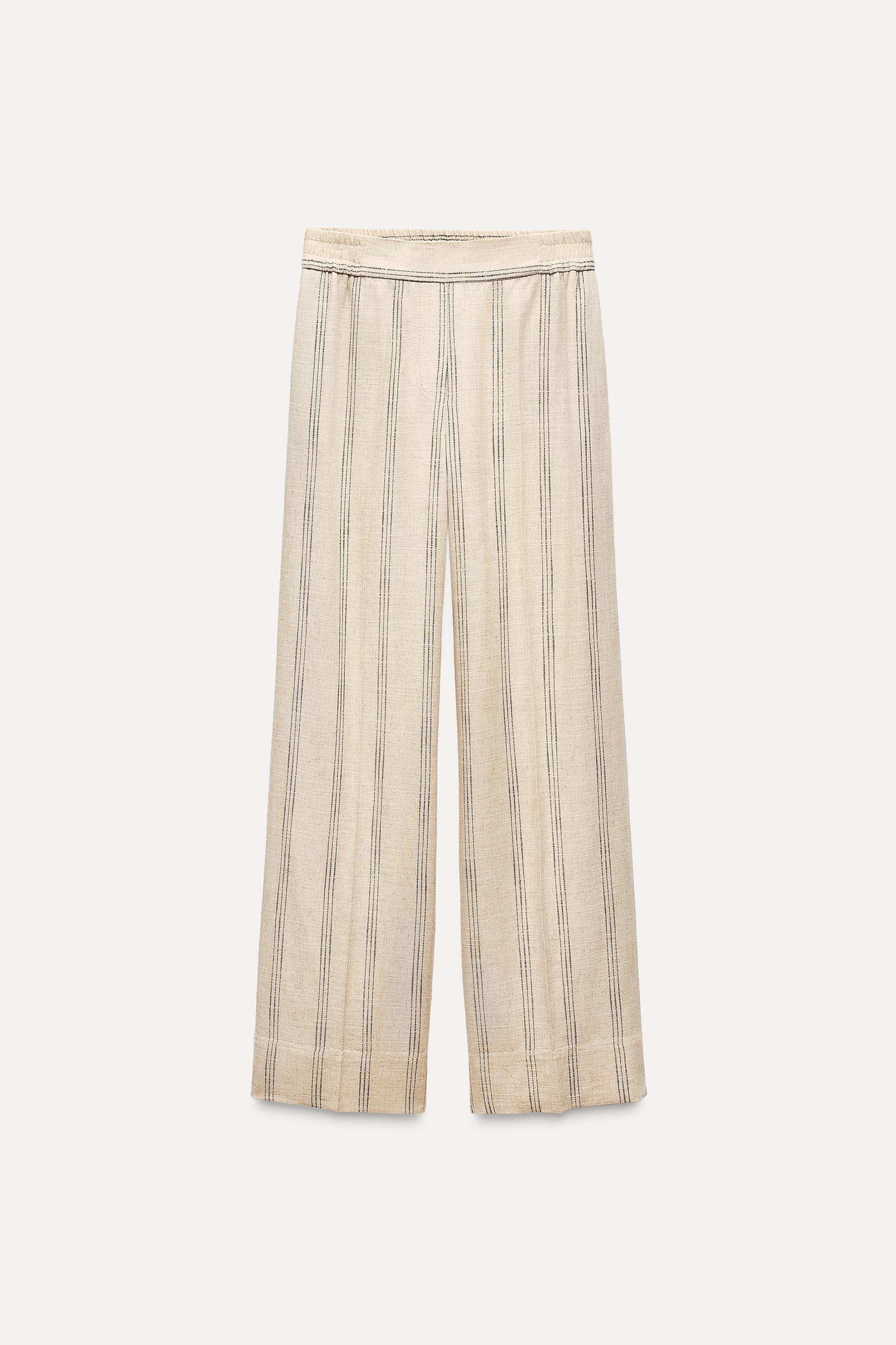 LINEN BLEND STRIPED WIDE LEG PANTS Product Image
