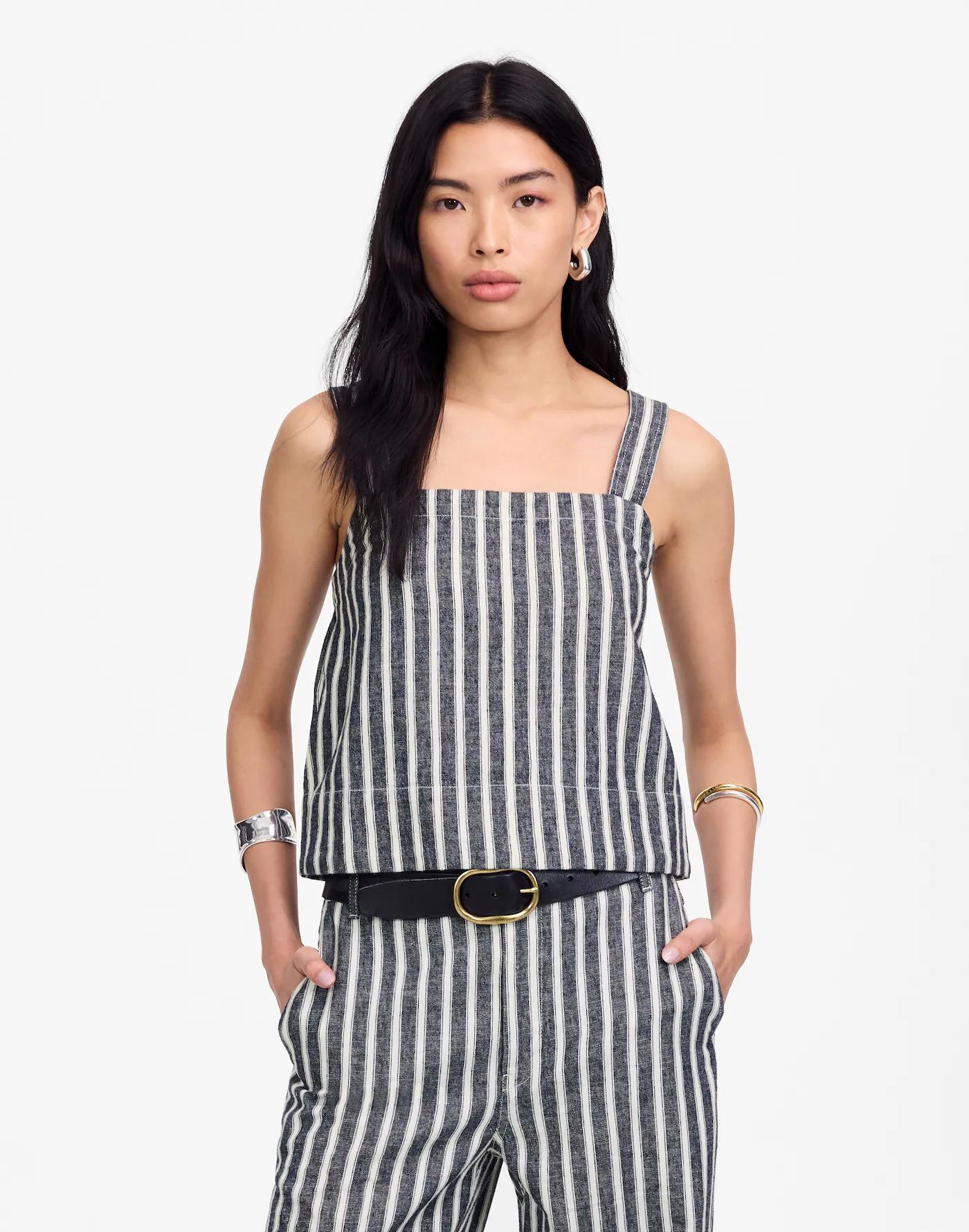 Squareneck Top in Linen Blend Stripe Product Image