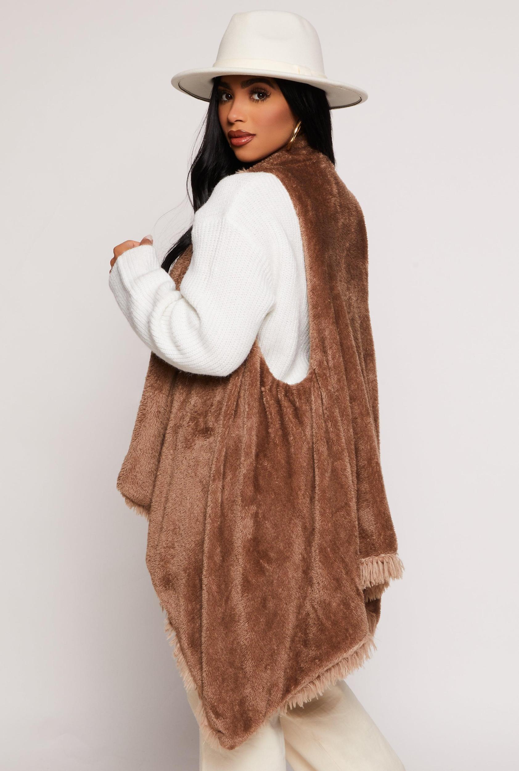 Womens Faux Fur Reversible Sleeveless Poncho Product Image