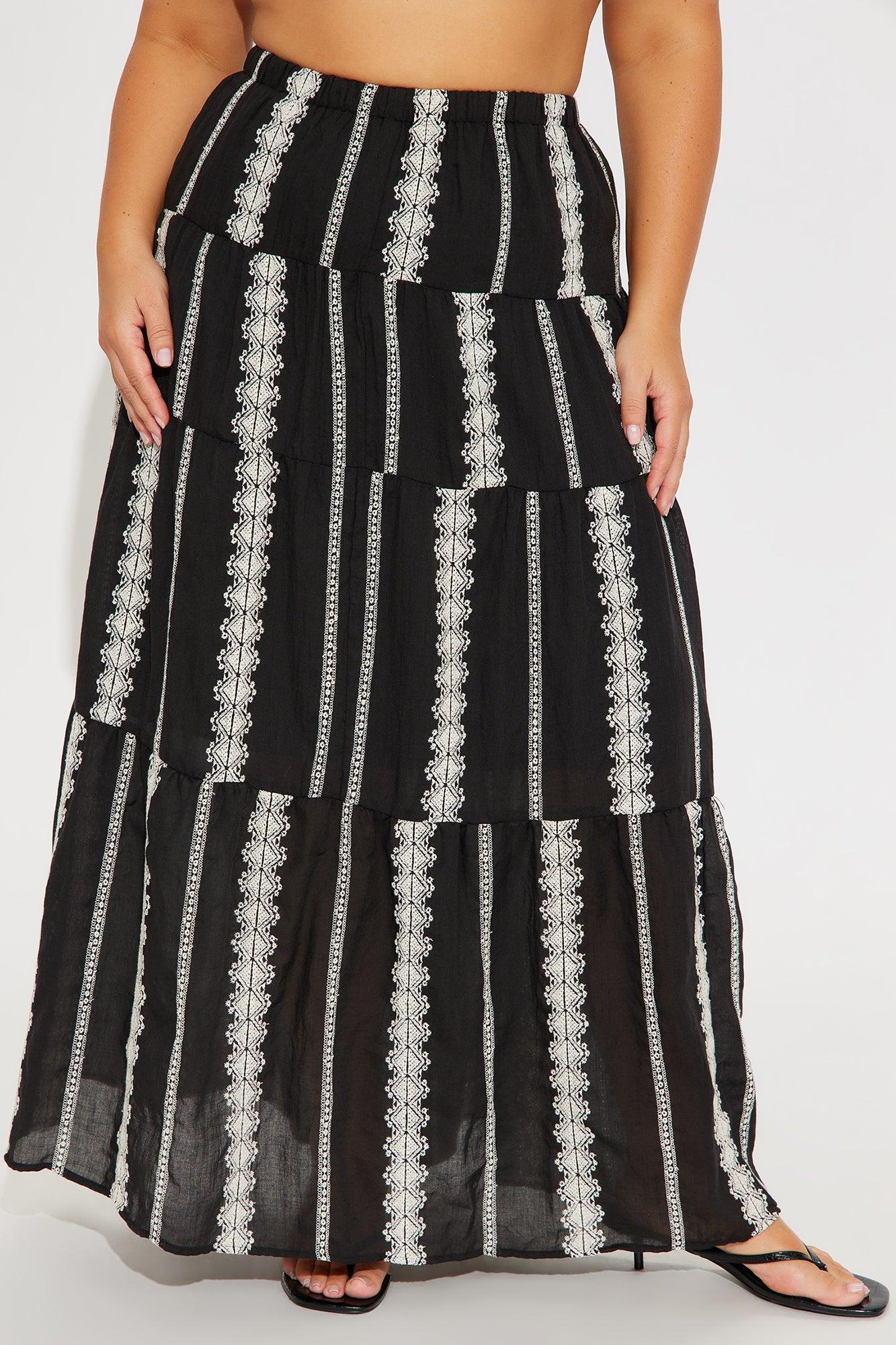 Nerina Embroidered Tiered Maxi Skirt - Black/combo Product Image
