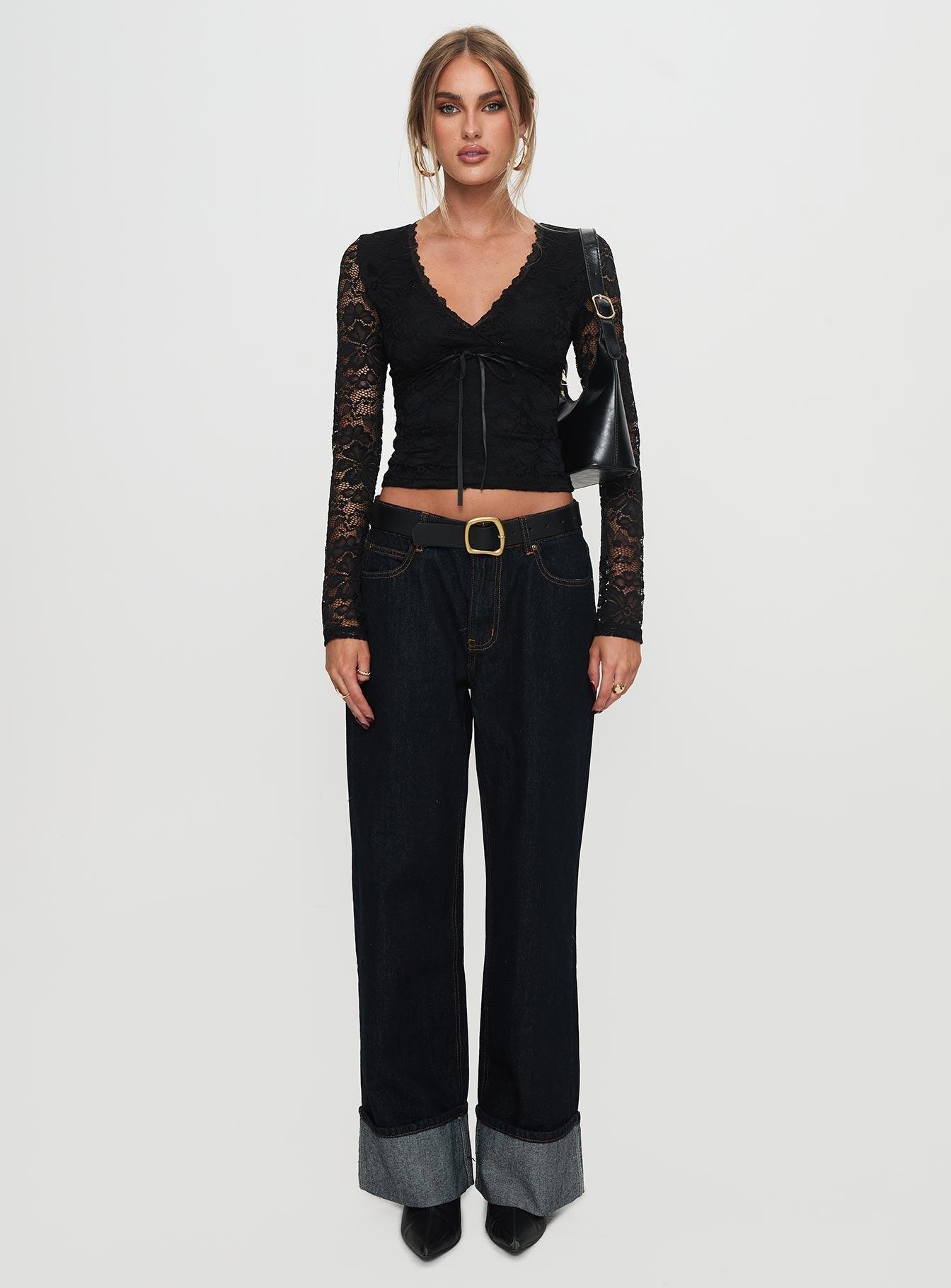Temptation Incoming Long Sleeve Lace Top Black Product Image