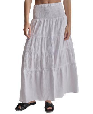 Dkny Jeans Womens Cotton Smocked-Waist Tiered Maxi Skirt Product Image