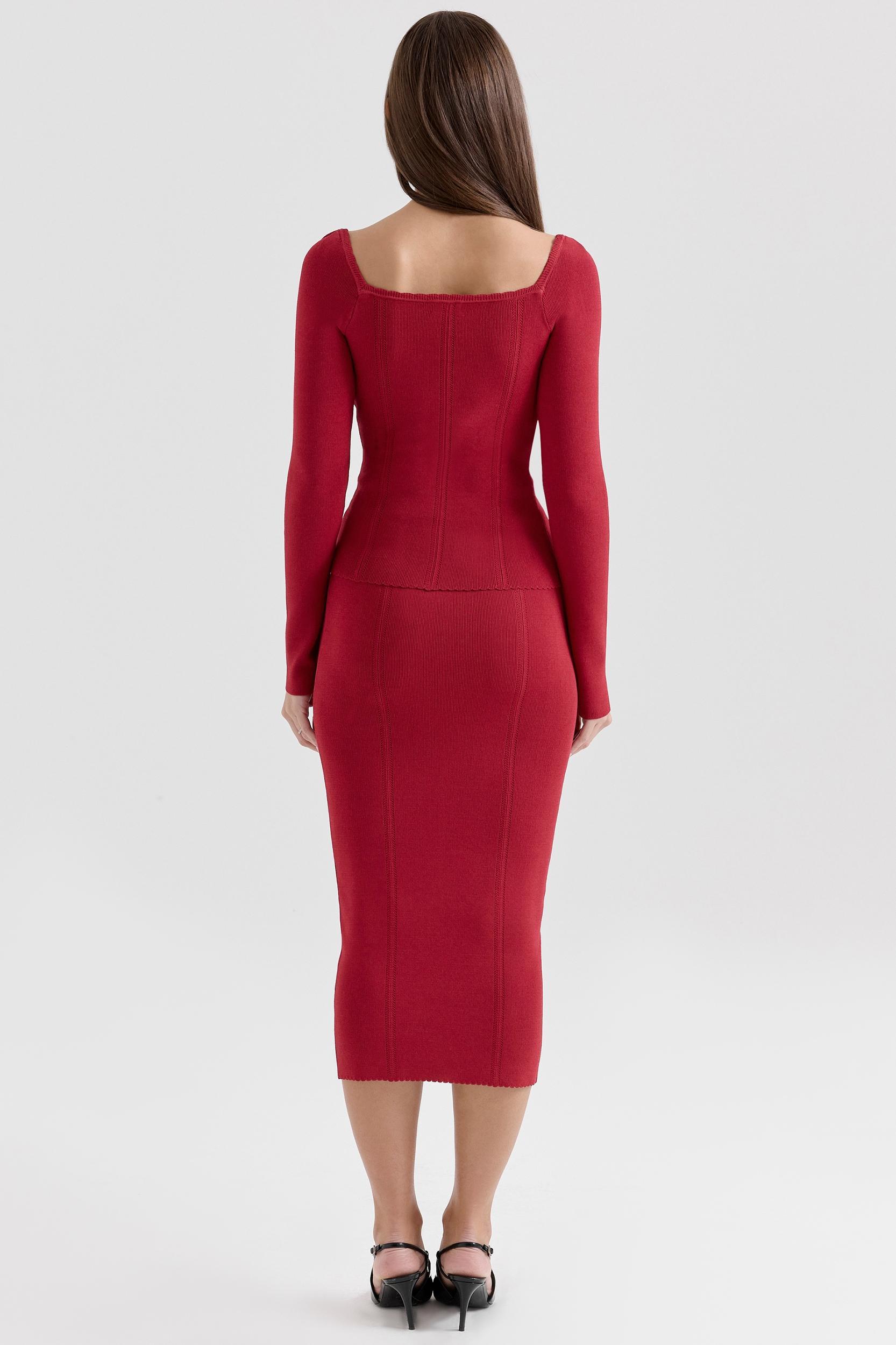 Eliane  red bodycon knitted midi skirt Product Image