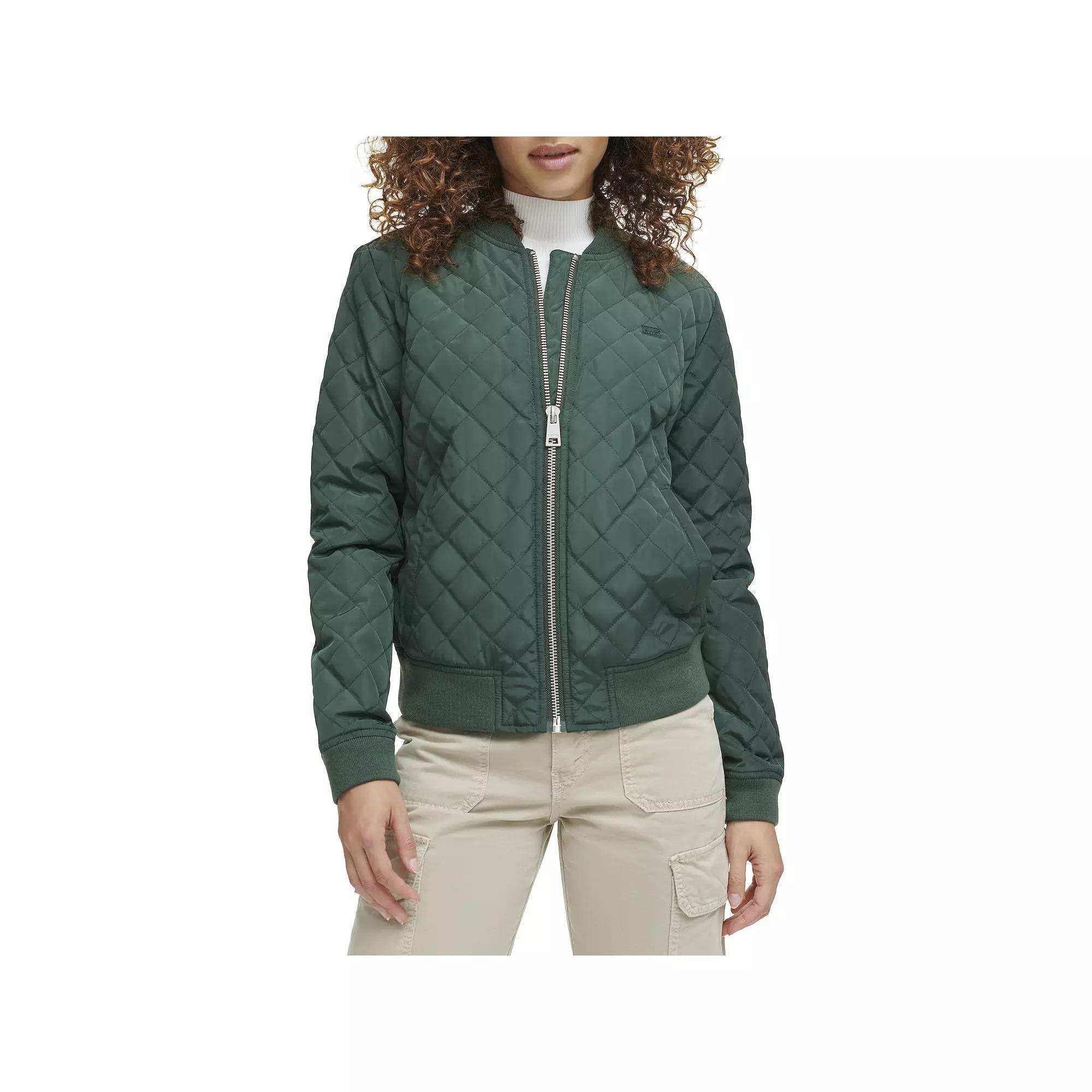 Womens Levis Diamond Quilted Bomber Jacket Dark Green Product Image