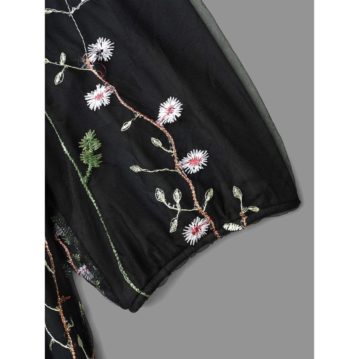 Plus Size Floral Embroidered Elastic Waist Lined Midi Dress Black Women Cocktail Texture Party Curvy Bloomchic 22-24/3X Product Image